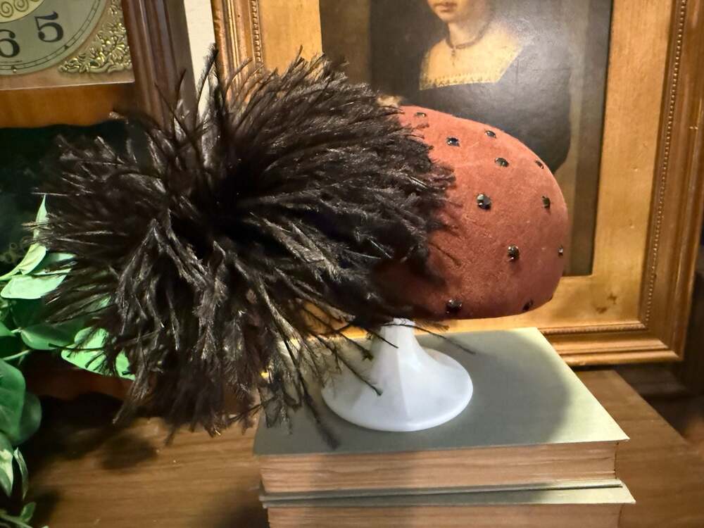 Frank Olive Vintage 100% Wool Beaded Feather Hat by Geo. W. Bollman & Co.